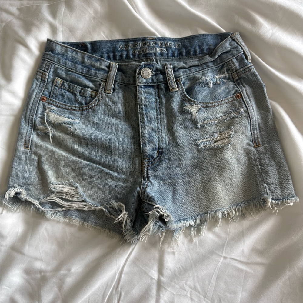 American Eagle Outfitters Blue Distressed Jean Shorts